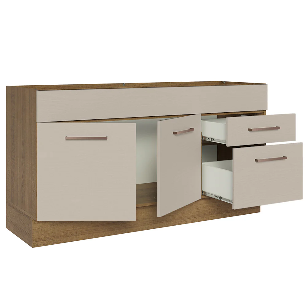 Balcão Gabinete de Pia 150 cm 2 Portas e 2 Gavetas (Sem Tampo e Pia) Rustic/Crema Agata Madesa - Image 4