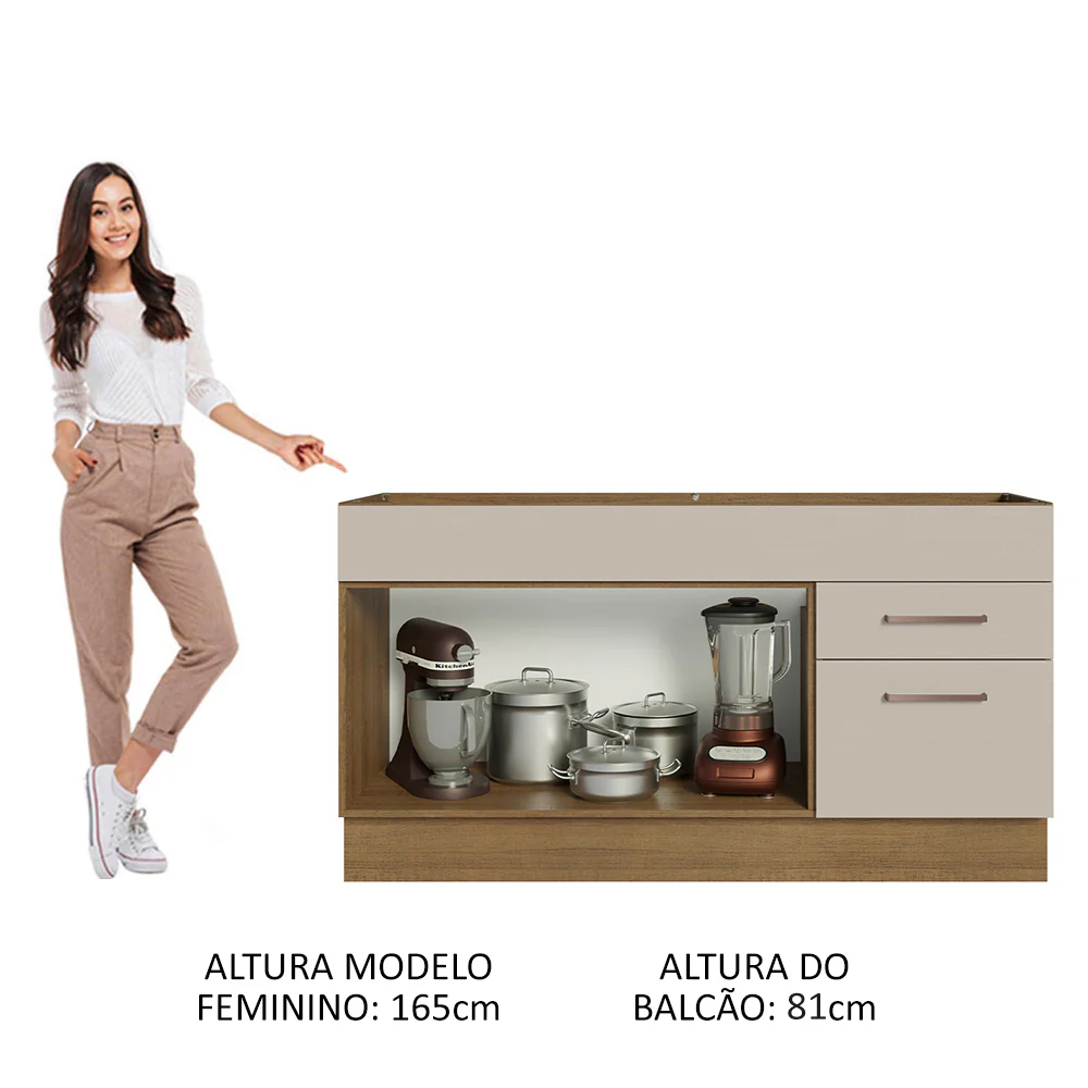 Balcão Gabinete de Pia 150 cm 2 Portas e 2 Gavetas (Sem Tampo e Pia) Rustic/Crema Agata Madesa - Image 5