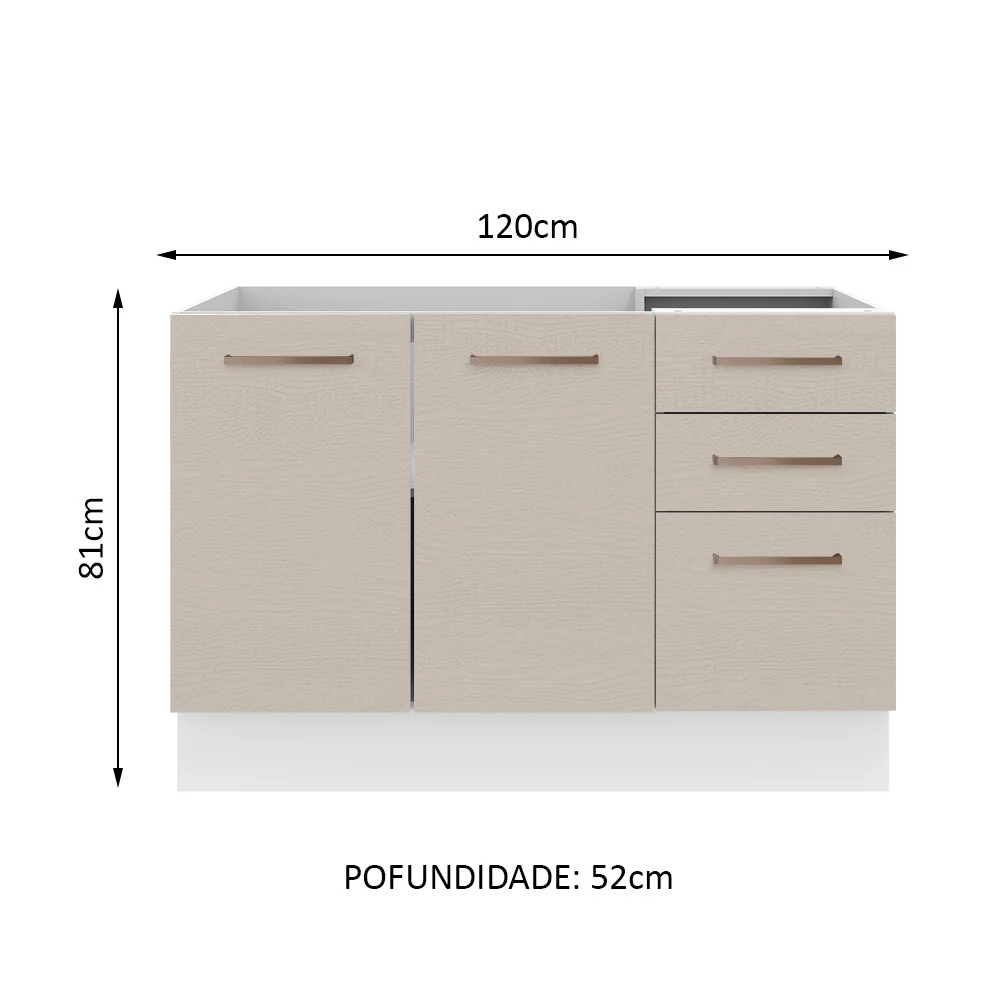 Balcão Gabinete de Pia 2 Portas e 3 Gavetas Branco/Crema Agata Madesa - Image 2