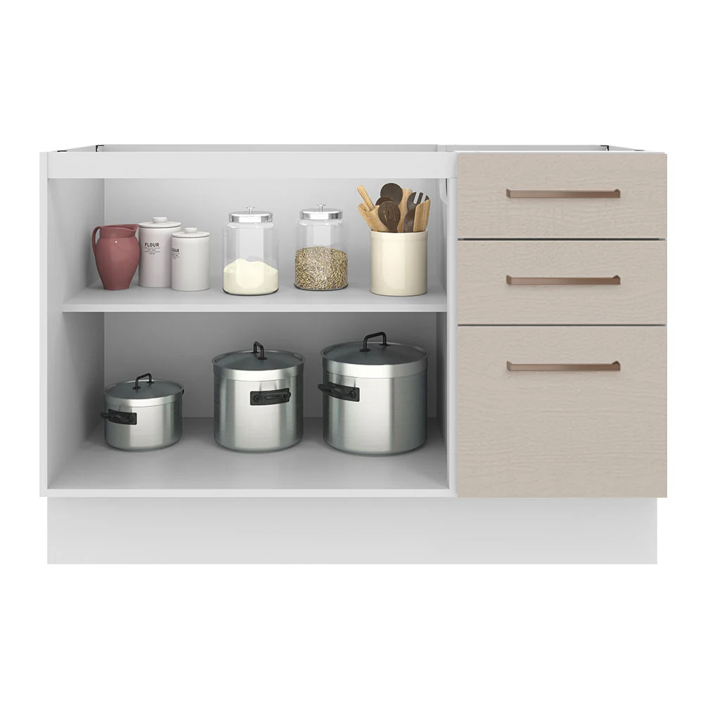 Balcão Gabinete de Pia 2 Portas e 3 Gavetas Branco/Crema Agata Madesa - Image 3
