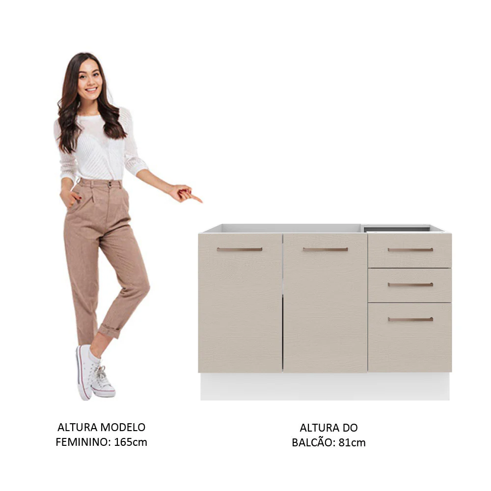 Balcão Gabinete de Pia 2 Portas e 3 Gavetas Branco/Crema Agata Madesa - Image 5