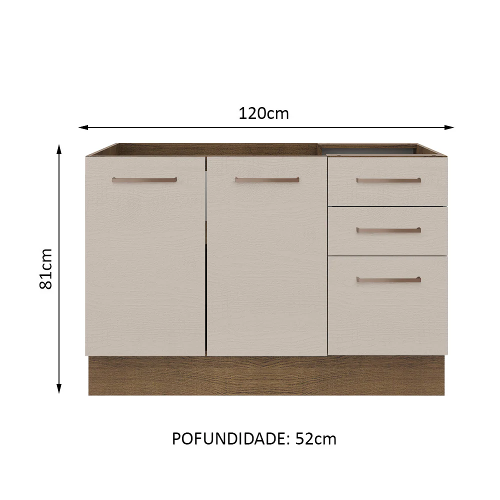Balcão Gabinete de Pia 2 Portas e 3 Gavetas Rustic/Crema Agata Madesa - Image 2