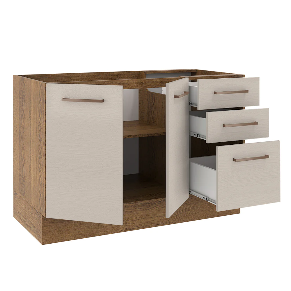 Balcão Gabinete de Pia 2 Portas e 3 Gavetas Rustic/Crema Agata Madesa - Image 4