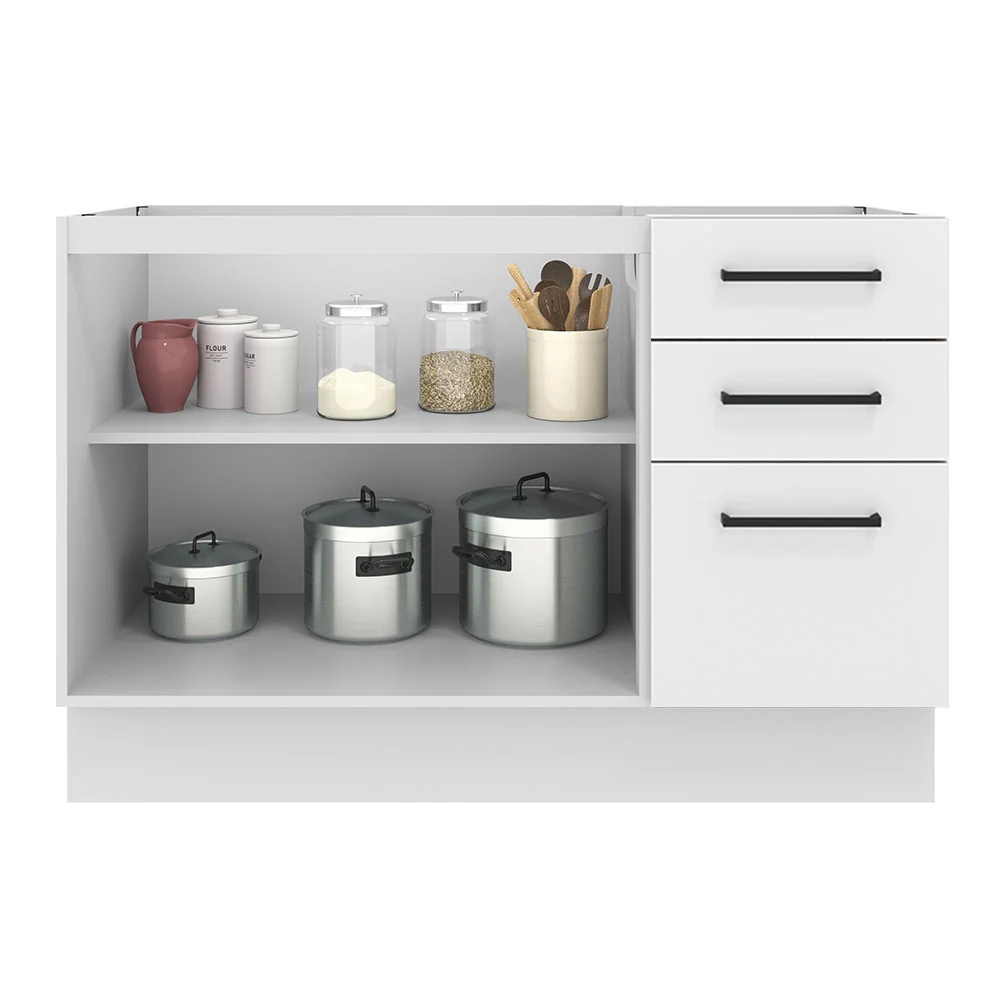 Balcão Gabinete de Pia Madesa Agata 120 x 60 cm 2 Portas e 3 Gavetas (Sem Tampo) Branco - Image 3