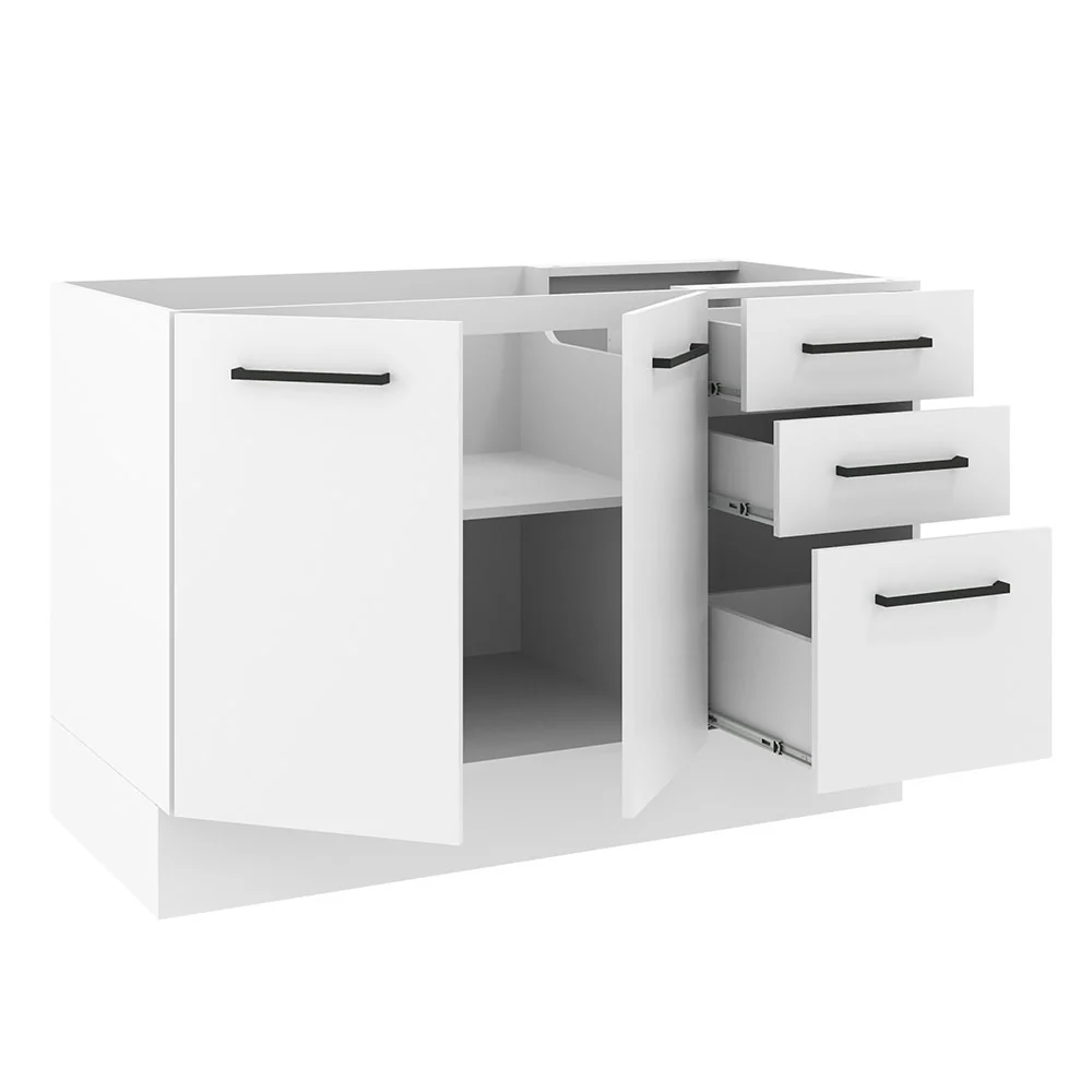 Balcão Gabinete de Pia Madesa Agata 120 x 60 cm 2 Portas e 3 Gavetas (Sem Tampo) Branco - Image 4