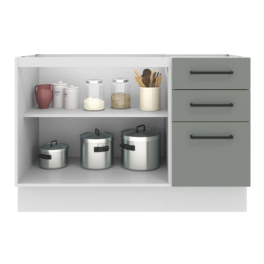 Balcão Gabinete de Pia Madesa Agata 120 x 60 cm 2 Portas e 3 Gavetas (Sem Tampo) Branco/Cinza - Image 3