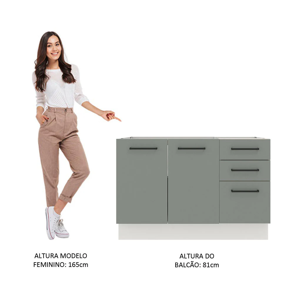 Balcão Gabinete de Pia Madesa Agata 120 x 60 cm 2 Portas e 3 Gavetas (Sem Tampo) Branco/Cinza - Image 5