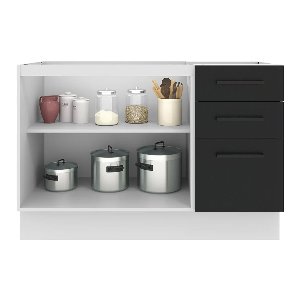 Balcão Gabinete de Pia Madesa Agata 120 x 60 cm 2 Portas e 3 Gavetas (Sem Tampo) Branco/Preto - Image 3