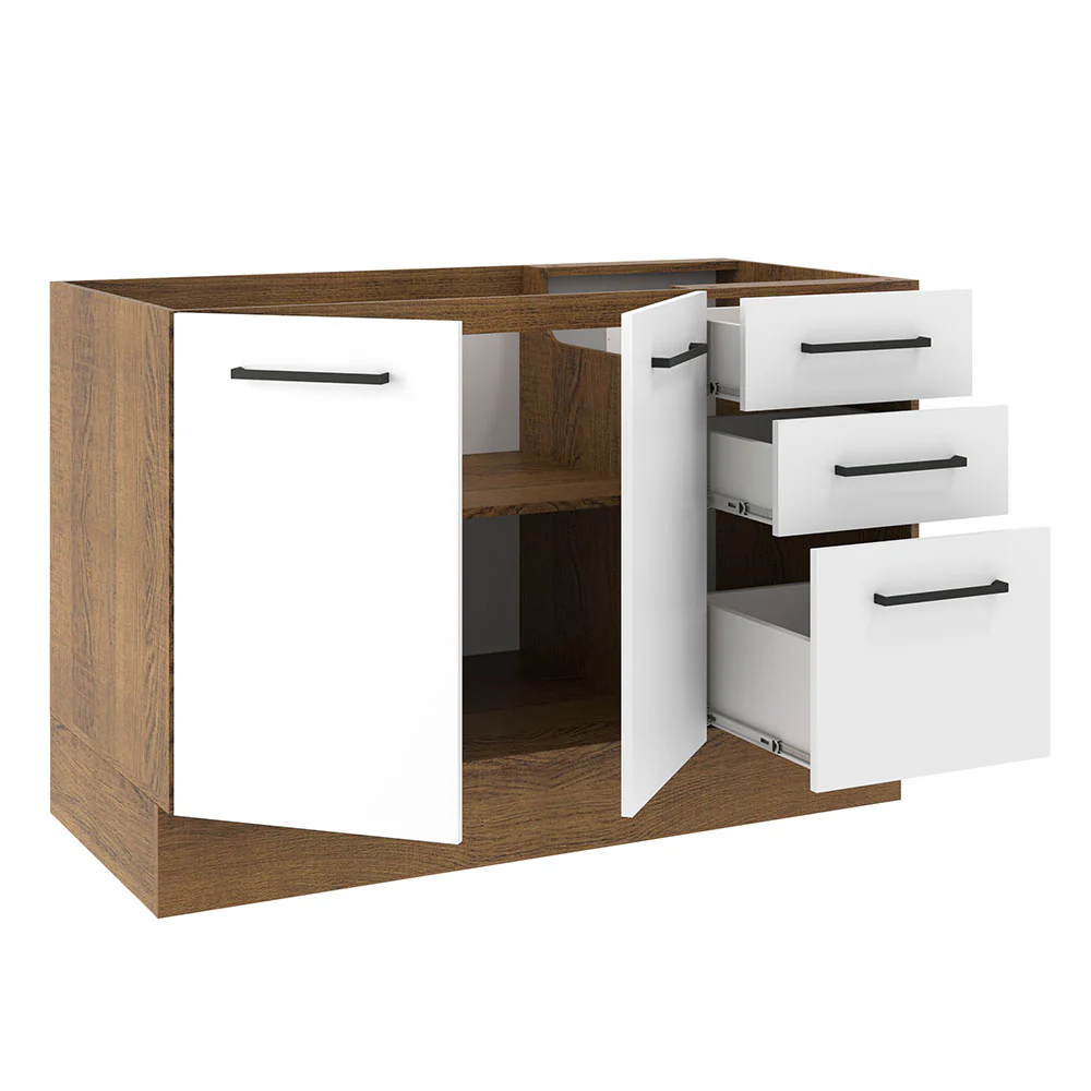 Balcão Gabinete de Pia Madesa Agata 120 x 60 cm 2 Portas e 3 Gavetas (Sem Tampo) Rustic/Branco - Image 4
