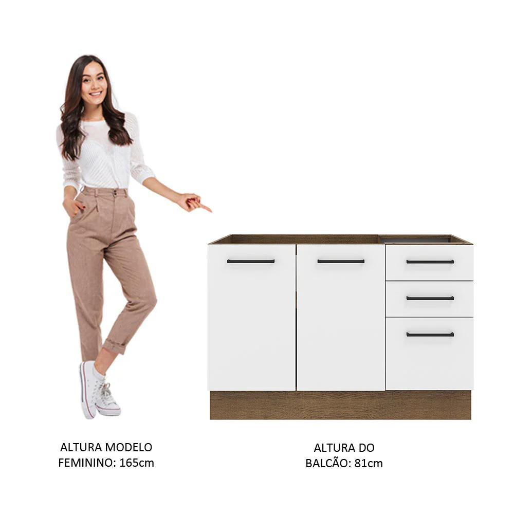 Balcão Gabinete de Pia Madesa Agata 120 x 60 cm 2 Portas e 3 Gavetas (Sem Tampo) Rustic/Branco - Image 5