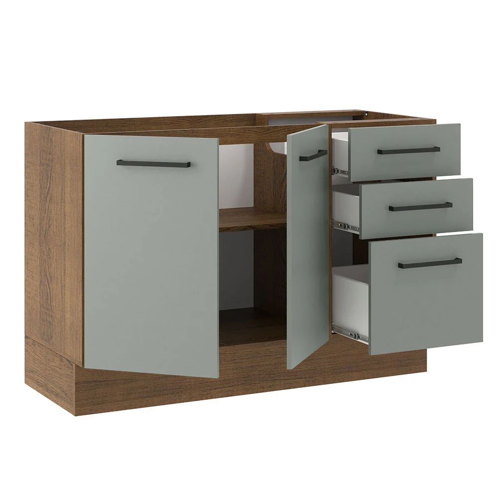 Balcão Gabinete de Pia Madesa Agata 120 x 60 cm 2 Portas e 3 Gavetas (Sem Tampo) Rustic/Cinza - Image 4