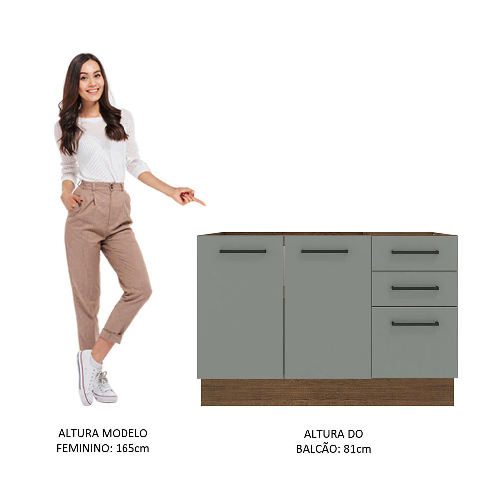 Balcão Gabinete de Pia Madesa Agata 120 x 60 cm 2 Portas e 3 Gavetas (Sem Tampo) Rustic/Cinza - Image 5