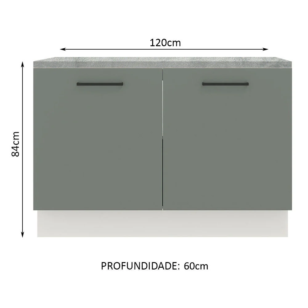 Balcão Gabinete Madesa Agata 120 x 60 cm 2 Portas (Com Tampo) Branco/Cinza - Image 2