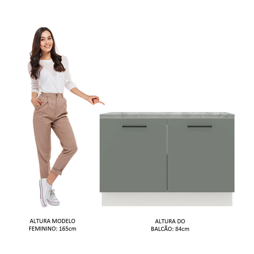 Balcão Gabinete Madesa Agata 120 x 60 cm 2 Portas (Com Tampo) Branco/Cinza - Image 5
