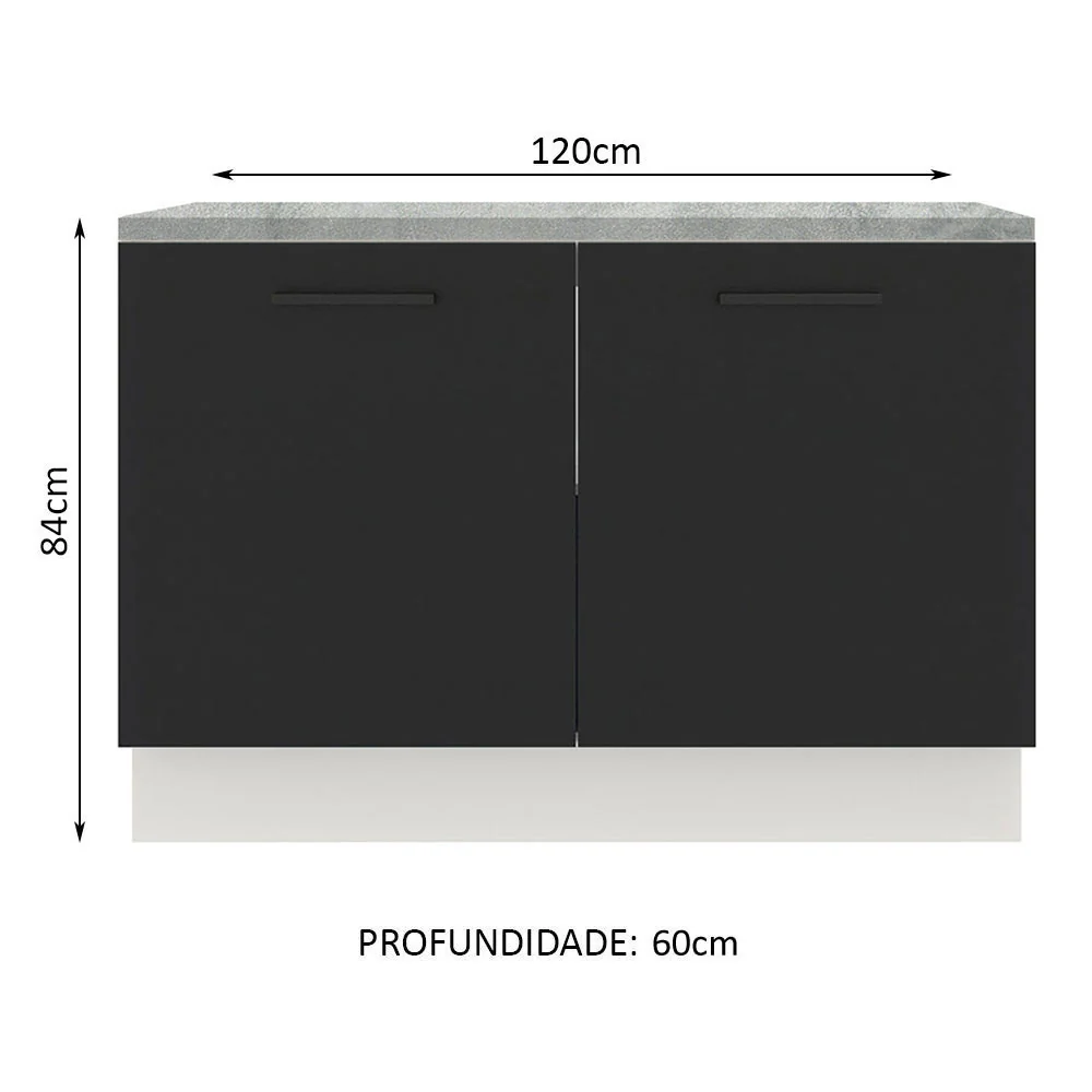 Balcão Gabinete Madesa Agata 120 x 60 cm 2 Portas (Com Tampo) Branco/Preto - Image 2