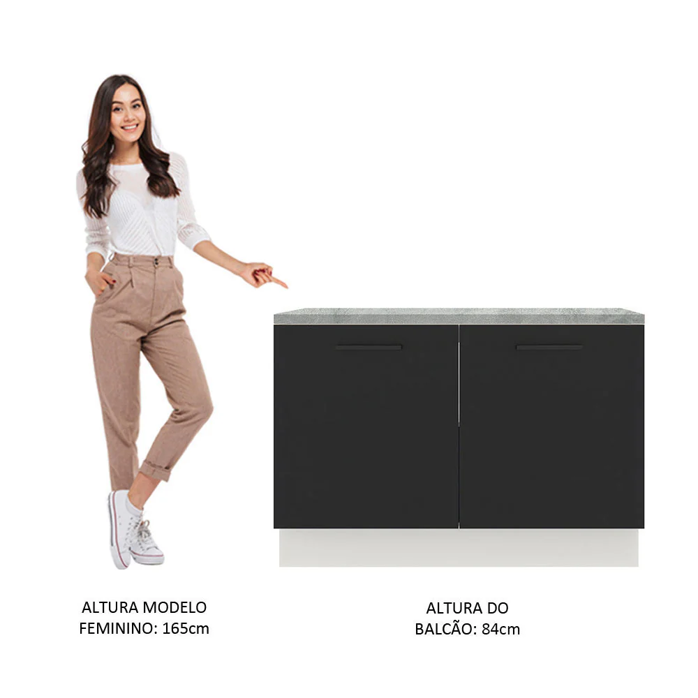 Balcão Gabinete Madesa Agata 120 x 60 cm 2 Portas (Com Tampo) Branco/Preto - Image 5