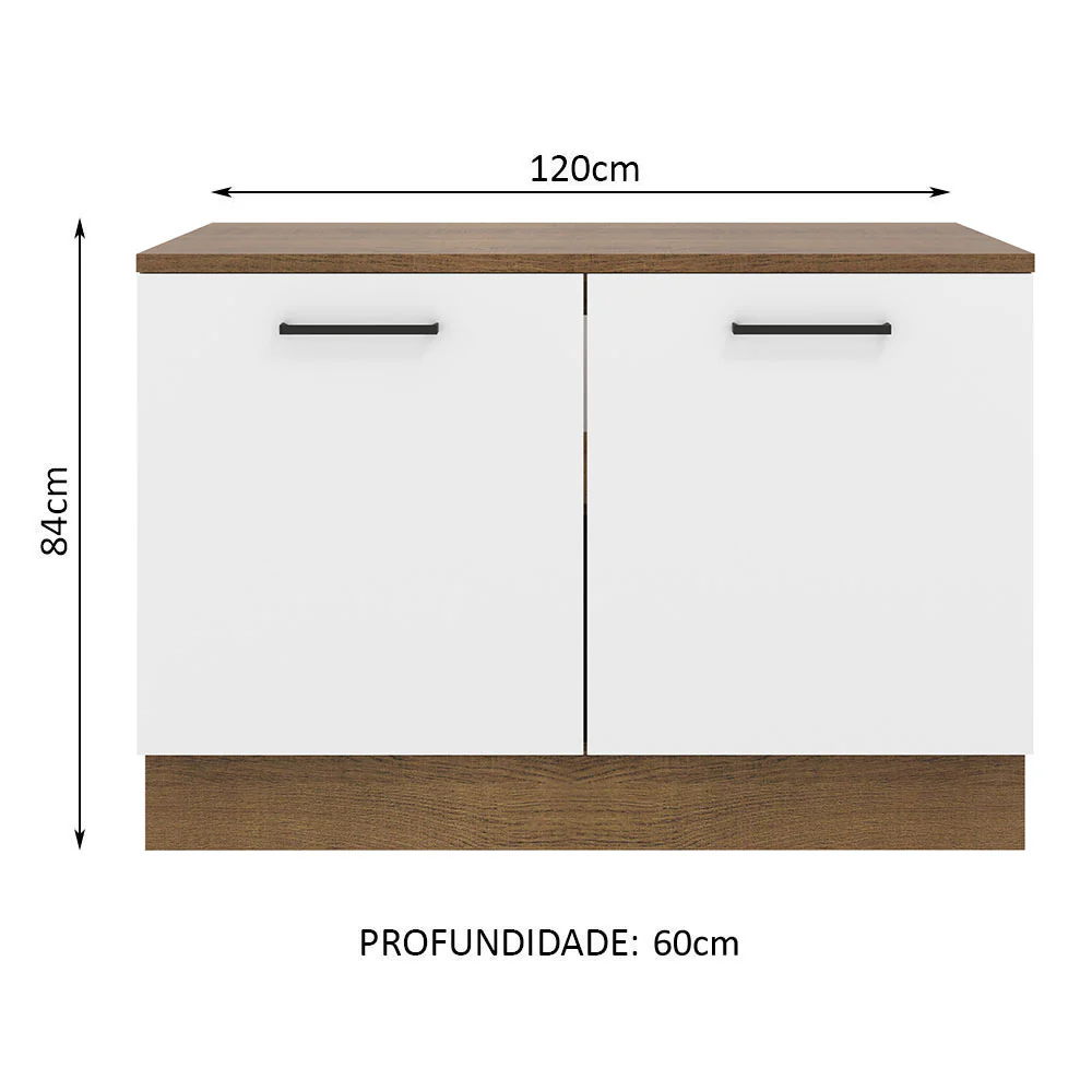 Balcão Gabinete Madesa Agata 120 x 60 cm 2 Portas (Com Tampo) Rustic/Branco - Image 2