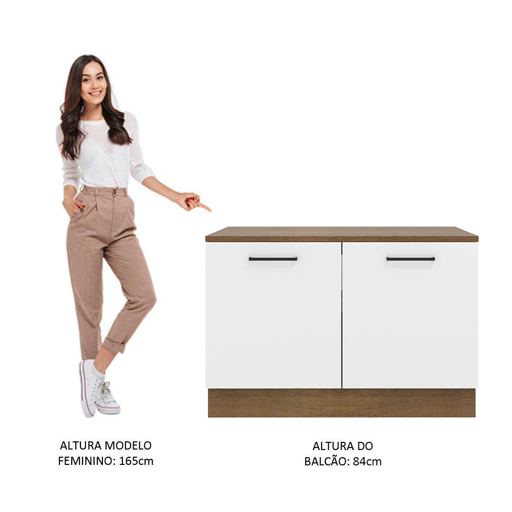 Balcão Gabinete Madesa Agata 120 x 60 cm 2 Portas (Com Tampo) Rustic/Branco - Image 5