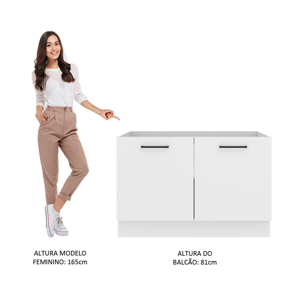 Balcão Gabinete de Pia Madesa Agata 120 x 60 cm 2 Portas (Sem Tampo) Branco - Image 5