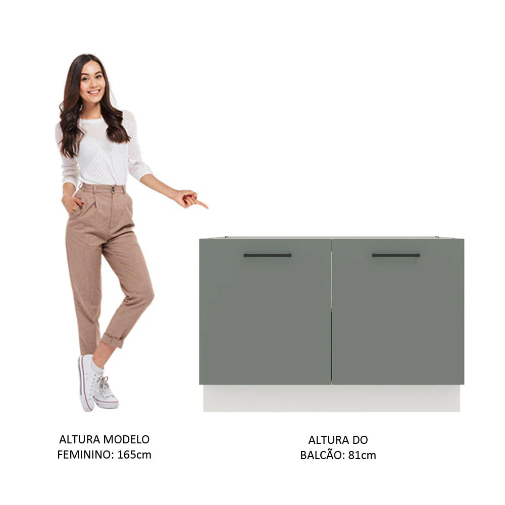 Balcão Gabinete de Pia Madesa Agata 120 x 60 cm 2 Portas (Sem Tampo) Branco/Cinza - Image 5