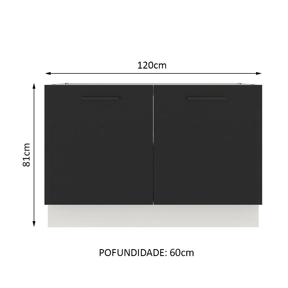 Balcão Gabinete de Pia Madesa Agata 120 x 60 cm 2 Portas (Sem Tampo) Branco/Preto - Image 2