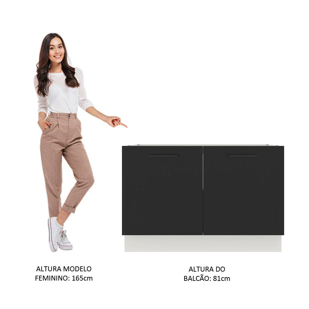 Balcão Gabinete de Pia Madesa Agata 120 x 60 cm 2 Portas (Sem Tampo) Branco/Preto - Image 5