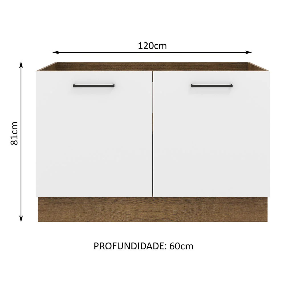 Balcão Gabinete de Pia Madesa Agata 120 x 60 cm 2 Portas (Sem Tampo) Rustic/Branco - Image 2