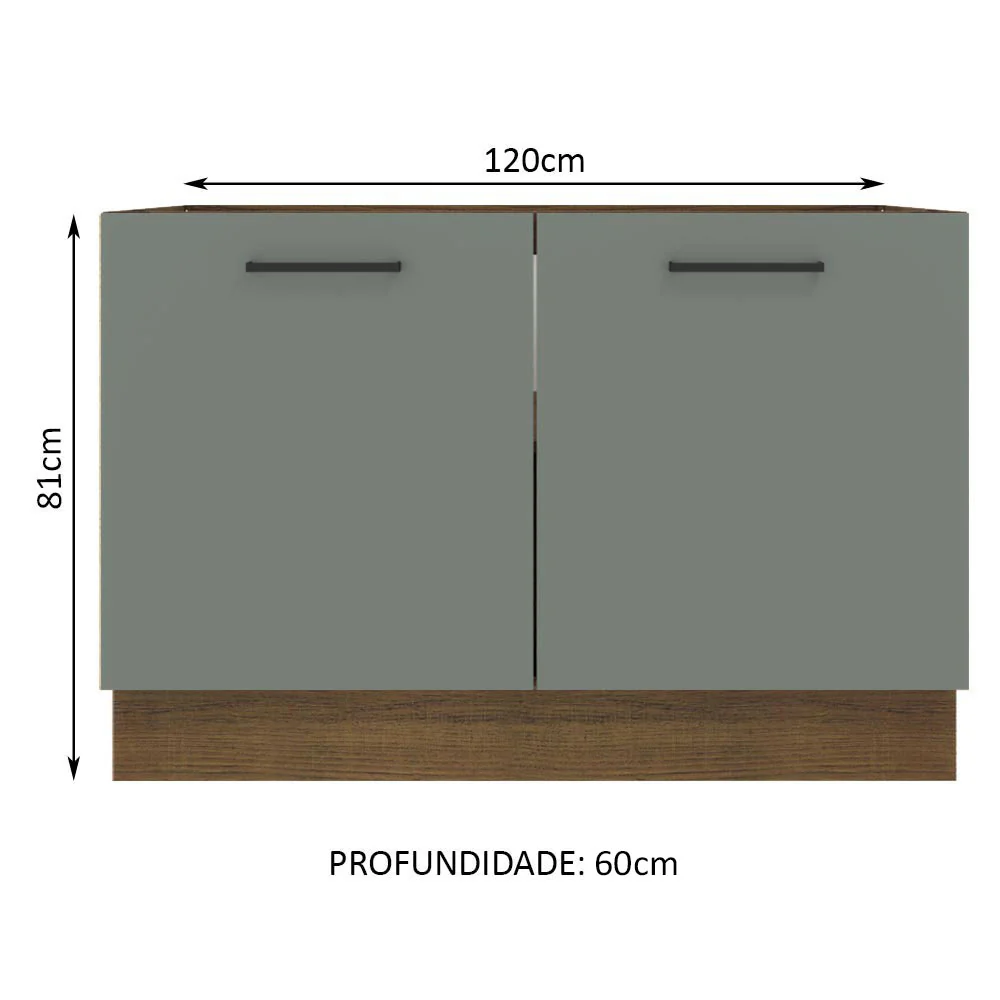 Balcão Gabinete de Pia Madesa Agata 120 x 60 cm 2 Portas (Sem Tampo) Rustic/Cinza - Image 2