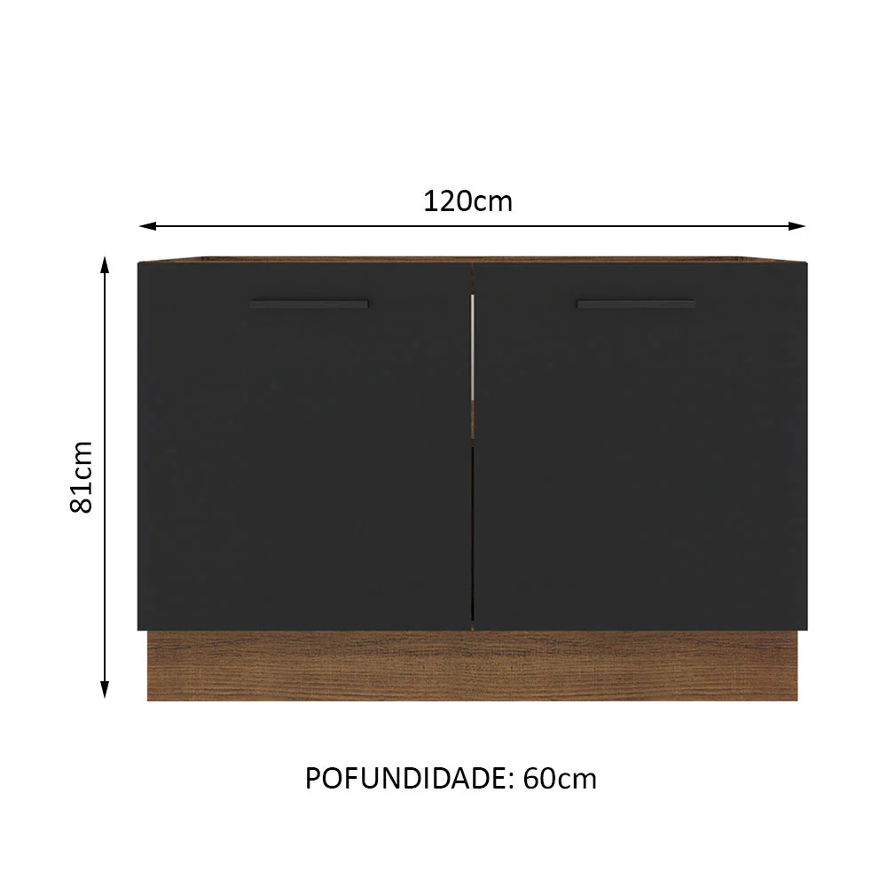 Balcão Gabinete de Pia Madesa Agata 120 x 60 cm 2 Portas (Sem Tampo) Rustic/Preto - Image 2