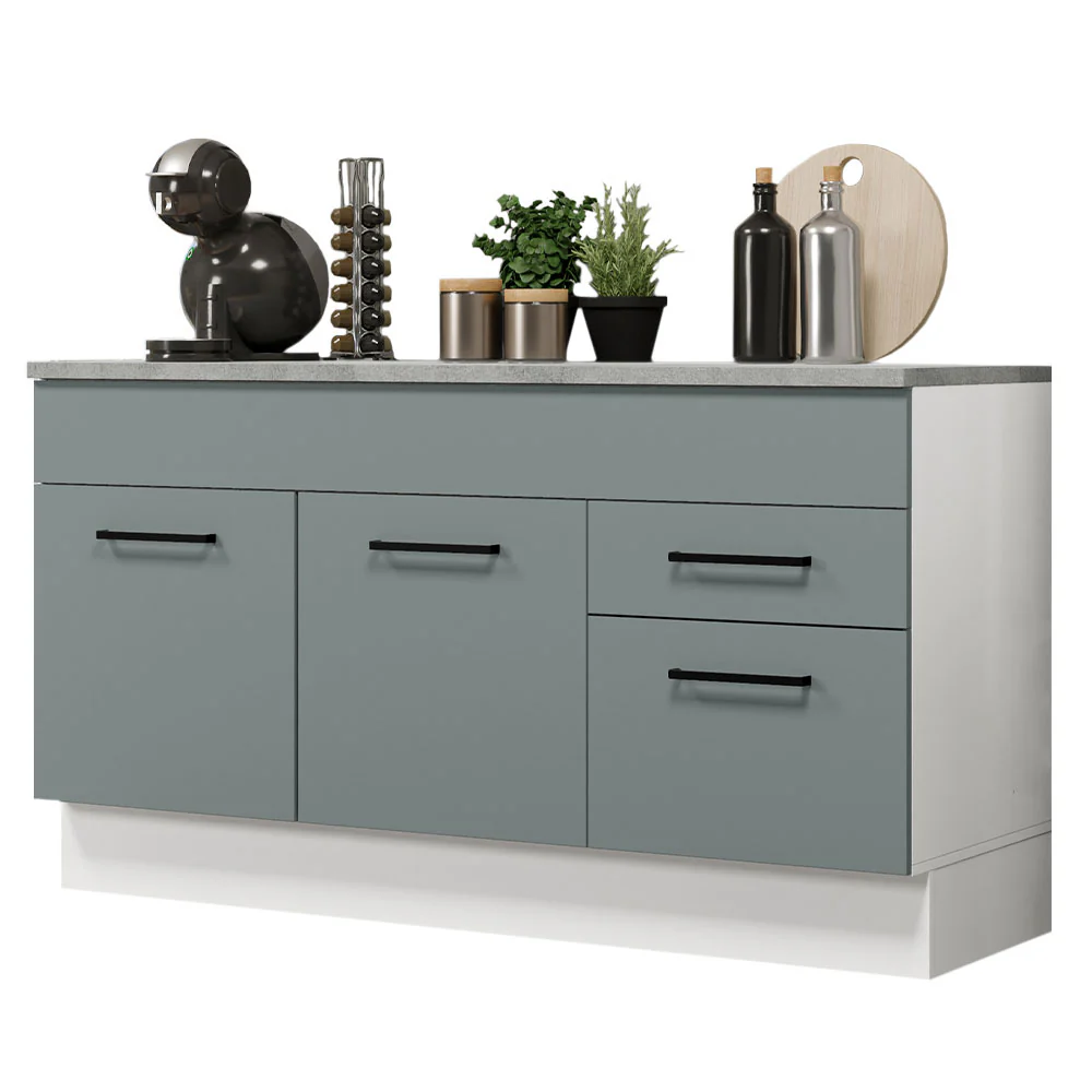 Balcão Gabinete Madesa Agata 150 cm 2 Gavetas 2 Portas (Com Tampo) Branco/Cinza - Image 2