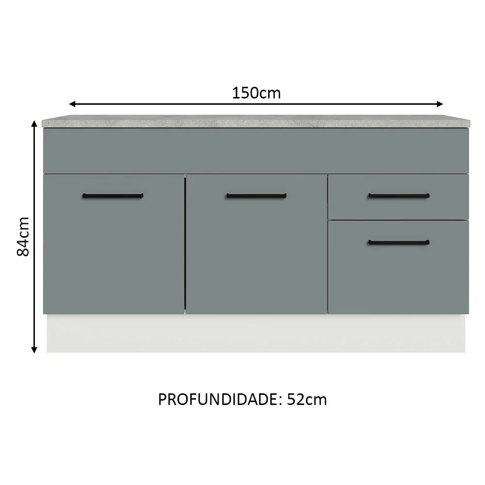 Balcão Gabinete Madesa Agata 150 cm 2 Gavetas 2 Portas (Com Tampo) Branco/Cinza - Image 3