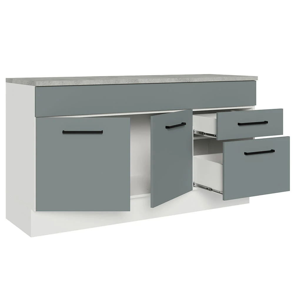 Balcão Gabinete Madesa Agata 150 cm 2 Gavetas 2 Portas (Com Tampo) Branco/Cinza - Image 4