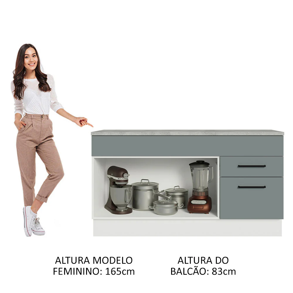Balcão Gabinete Madesa Agata 150 cm 2 Gavetas 2 Portas (Com Tampo) Branco/Cinza - Image 5