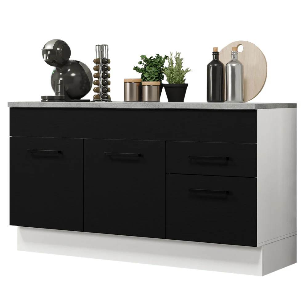 Balcão Gabinete Madesa Agata 150 cm 2 Gavetas 2 Portas (Com Tampo) Branco/Preto - Image 2