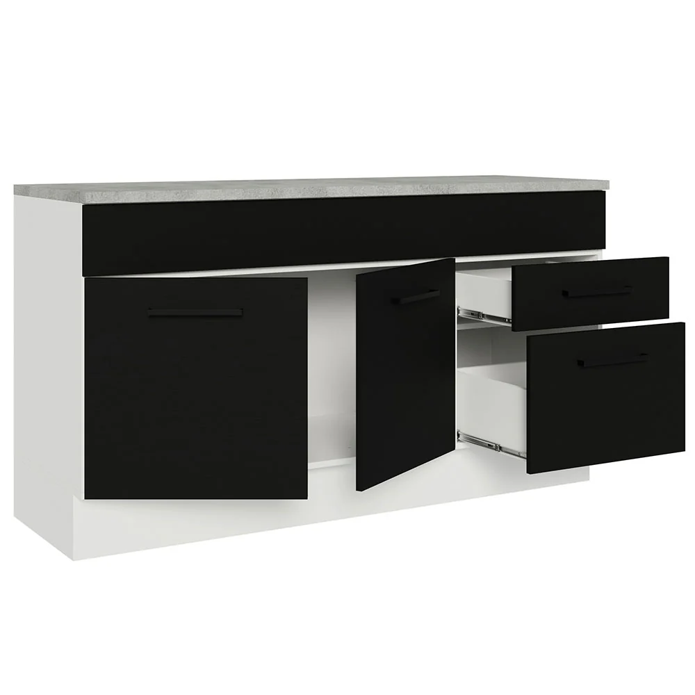 Balcão Gabinete Madesa Agata 150 cm 2 Gavetas 2 Portas (Com Tampo) Branco/Preto - Image 4