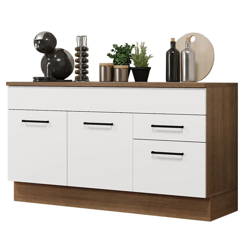 Balcão Gabinete Madesa Agata 150 cm 2 Gavetas 2 Portas (Com Tampo) Rustic/Branco - Image 2