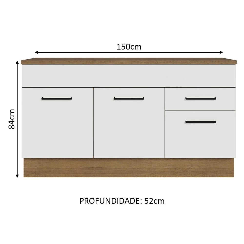 Balcão Gabinete Madesa Agata 150 cm 2 Gavetas 2 Portas (Com Tampo) Rustic/Branco - Image 3
