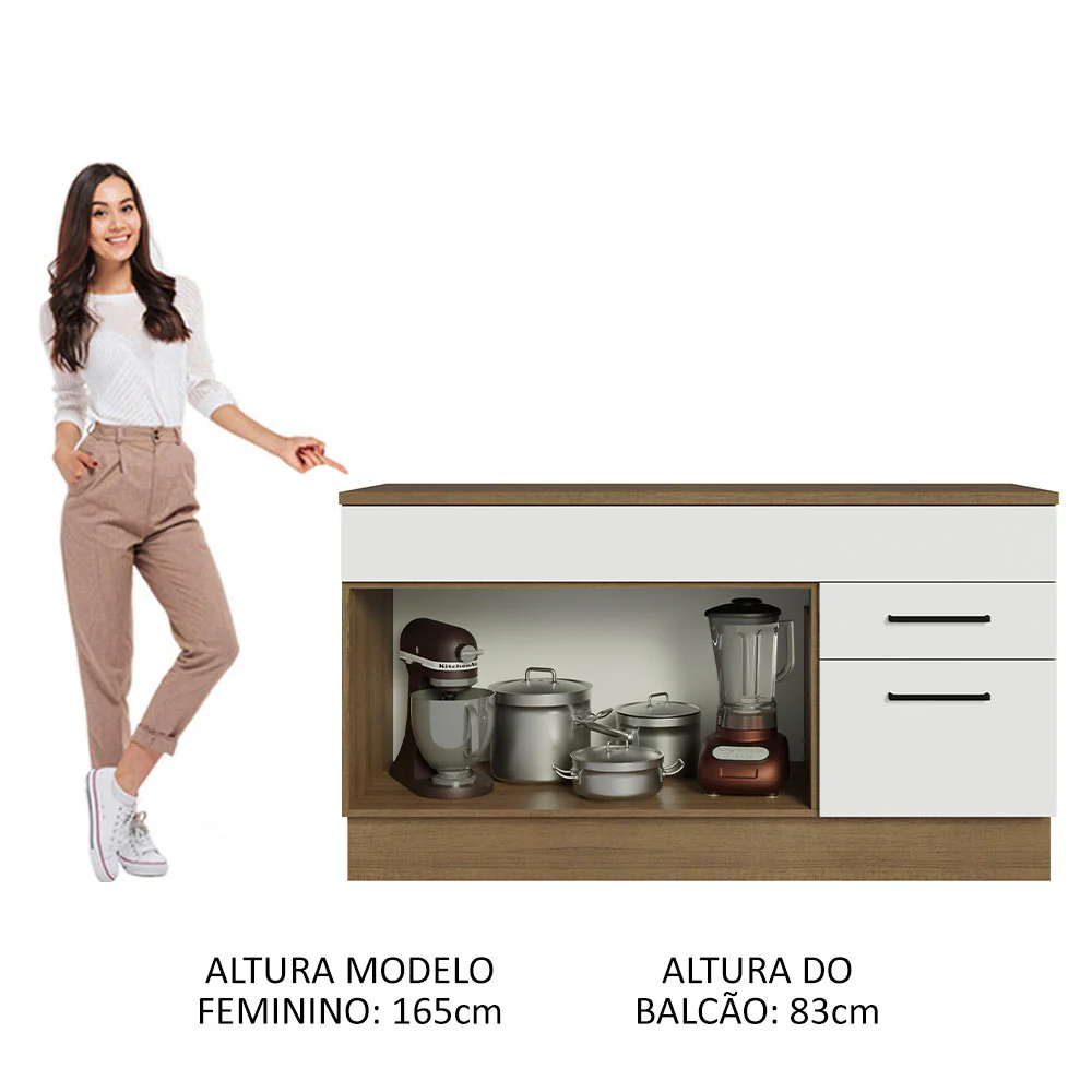 Balcão Gabinete Madesa Agata 150 cm 2 Gavetas 2 Portas (Com Tampo) Rustic/Branco - Image 5