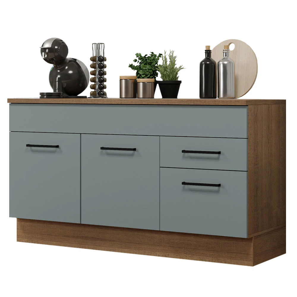 Balcão Gabinete Madesa Agata 150 cm 2 Gavetas 2 Portas (Com Tampo) Rustic/Cinza - Image 2