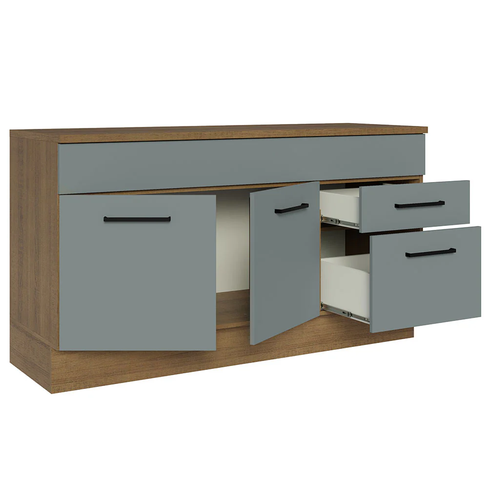 Balcão Gabinete Madesa Agata 150 cm 2 Gavetas 2 Portas (Com Tampo) Rustic/Cinza - Image 4