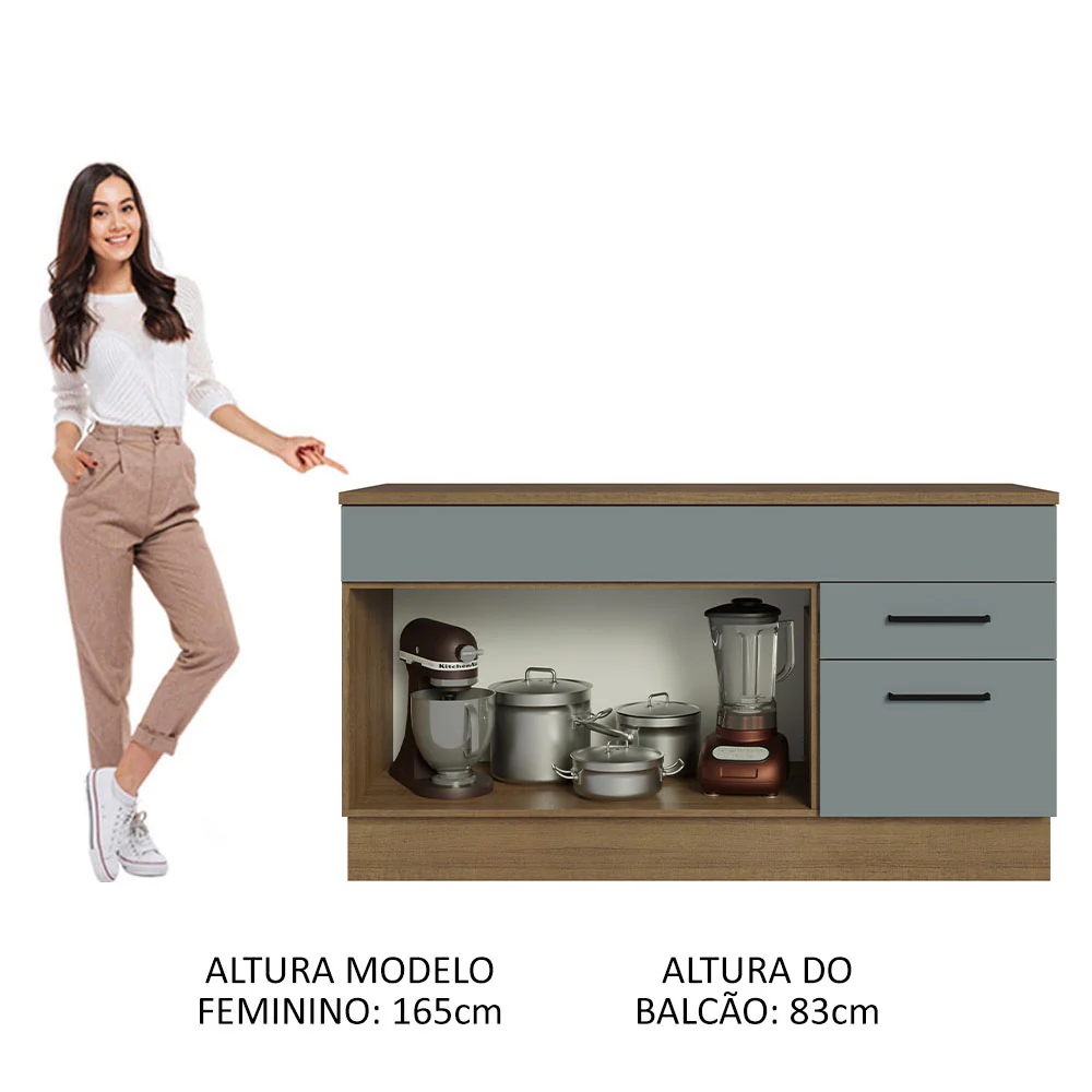 Balcão Gabinete Madesa Agata 150 cm 2 Gavetas 2 Portas (Com Tampo) Rustic/Cinza - Image 5