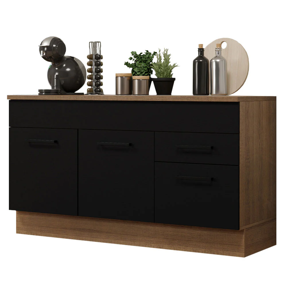 Balcão Gabinete Madesa Agata 150 cm 2 Gavetas 2 Portas (Com Tampo) Rustic/Preto - Image 2