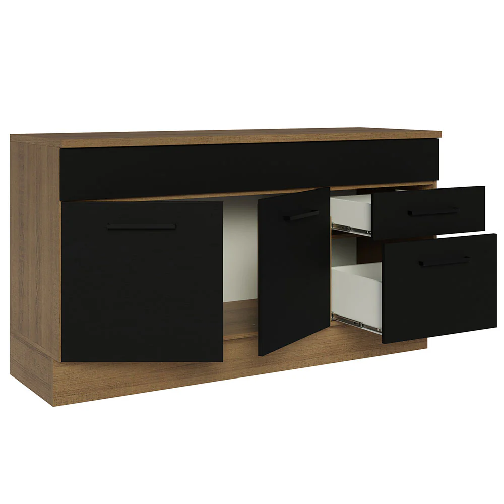 Balcão Gabinete Madesa Agata 150 cm 2 Gavetas 2 Portas (Com Tampo) Rustic/Preto - Image 4