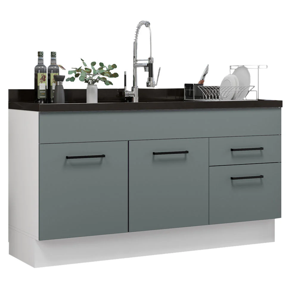 Balcão Gabinete de Pia Madesa Agata 150 cm 2 Portas e 2 Gavetas (Sem Tampo e Pia) Branco/Cinza - Image 2