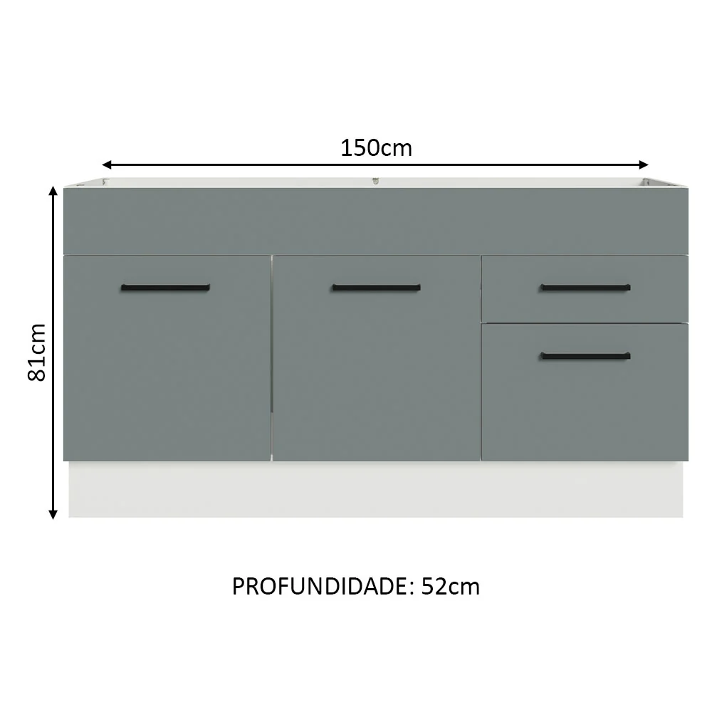 Balcão Gabinete de Pia Madesa Agata 150 cm 2 Portas e 2 Gavetas (Sem Tampo e Pia) Branco/Cinza - Image 3