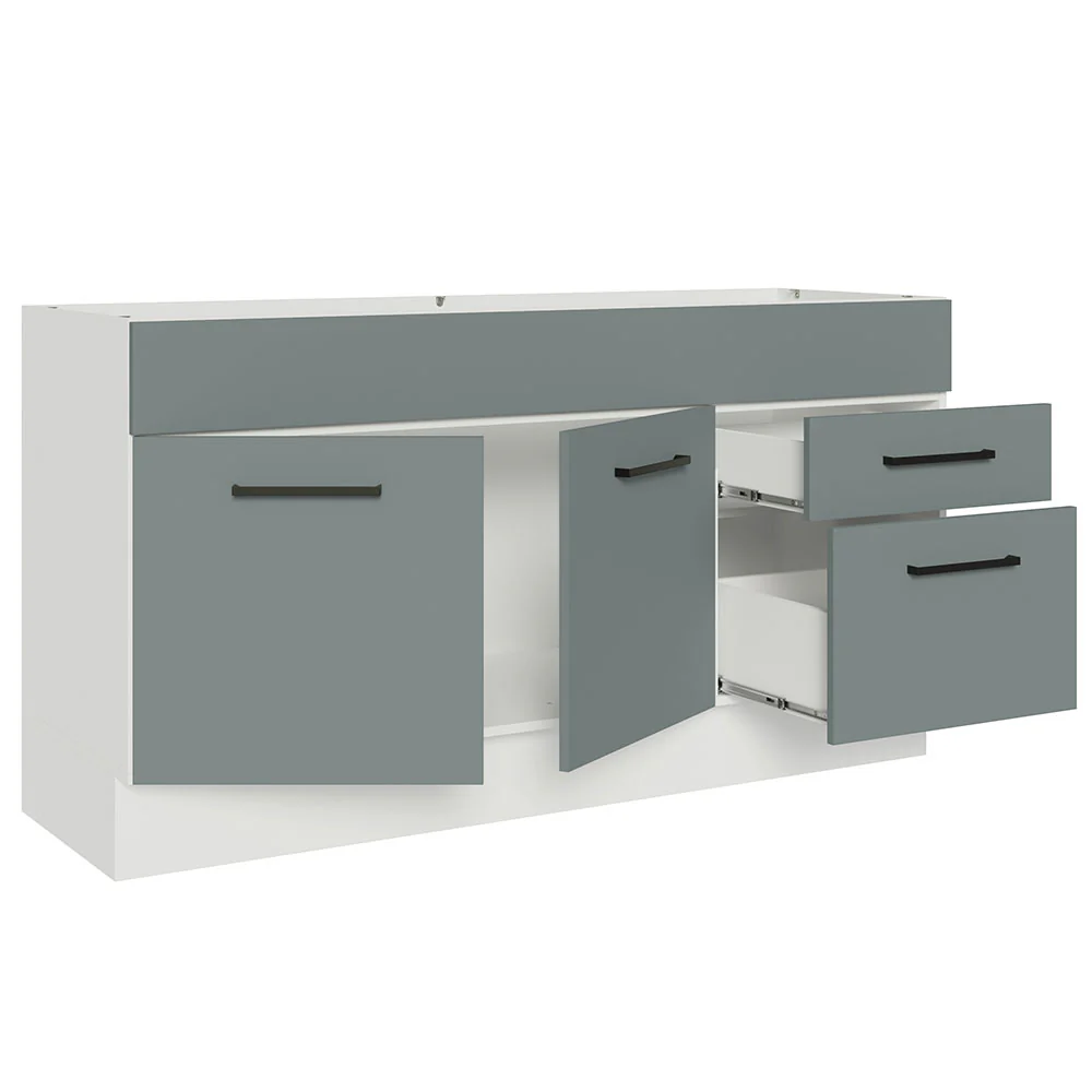 Balcão Gabinete de Pia Madesa Agata 150 cm 2 Portas e 2 Gavetas (Sem Tampo e Pia) Branco/Cinza - Image 4