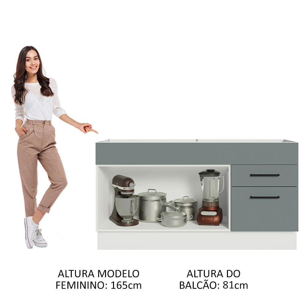 Balcão Gabinete de Pia Madesa Agata 150 cm 2 Portas e 2 Gavetas (Sem Tampo e Pia) Branco/Cinza - Image 5