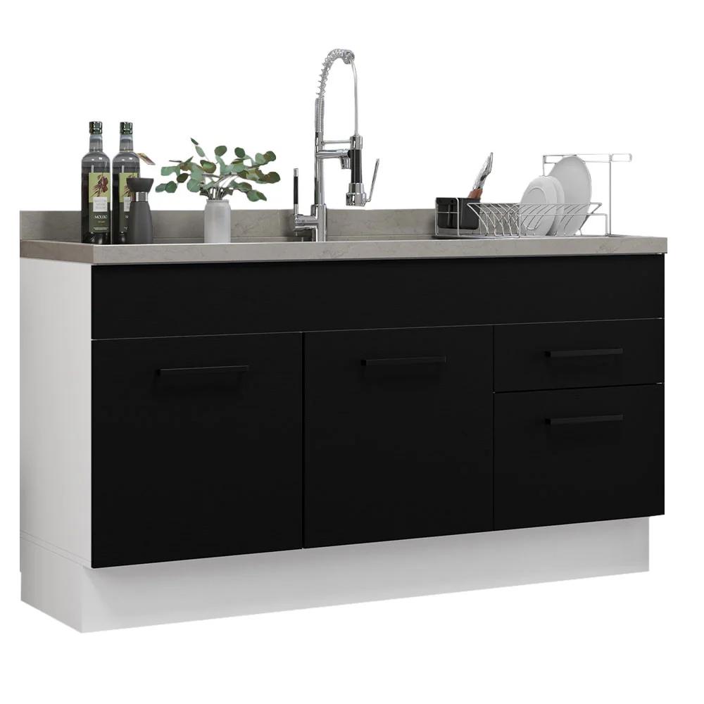 Balcão Gabinete de Pia Madesa Agata 150 cm 2 Portas e 2 Gavetas (Sem Tampo e Pia) Branco/Preto - Image 2