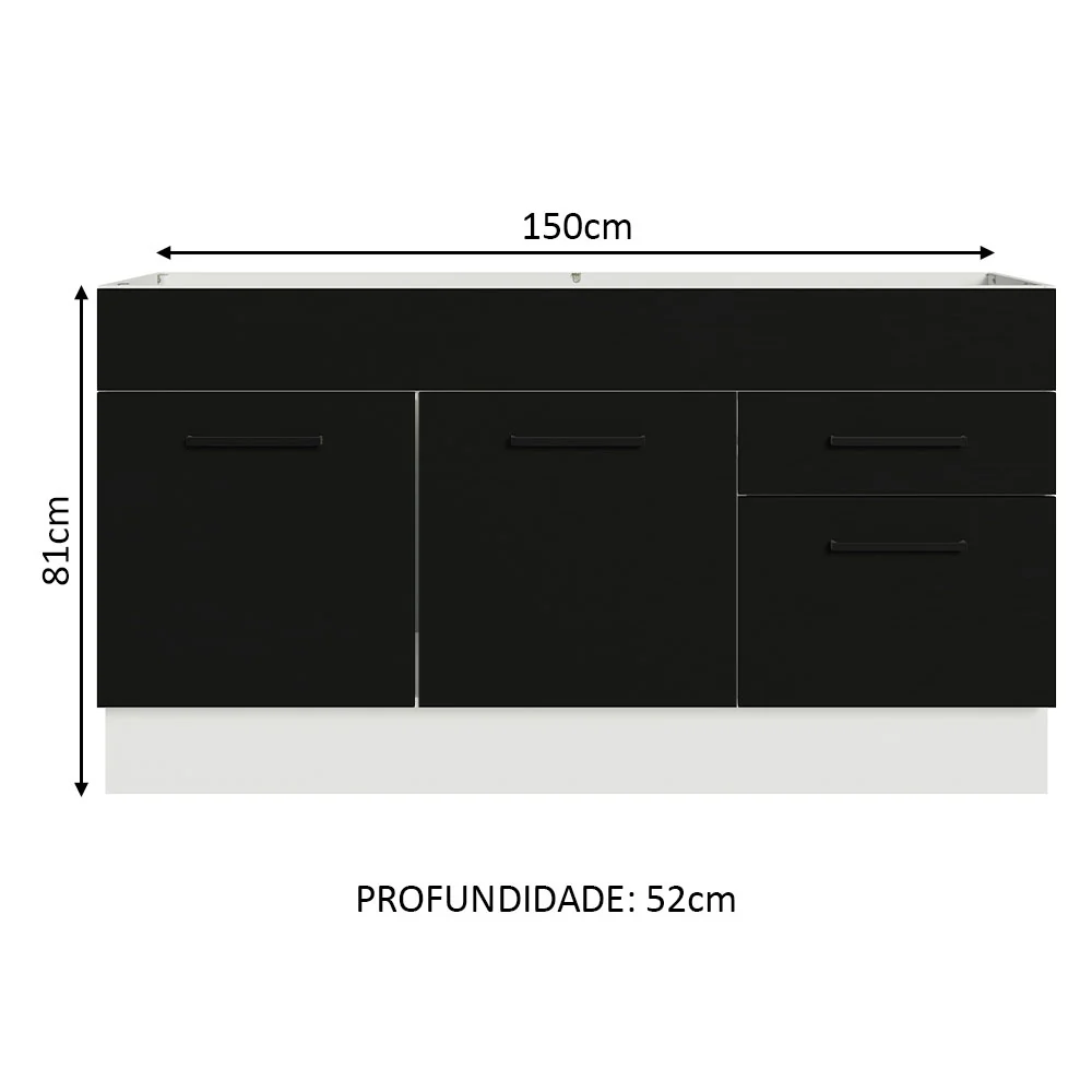 Balcão Gabinete de Pia Madesa Agata 150 cm 2 Portas e 2 Gavetas (Sem Tampo e Pia) Branco/Preto - Image 3