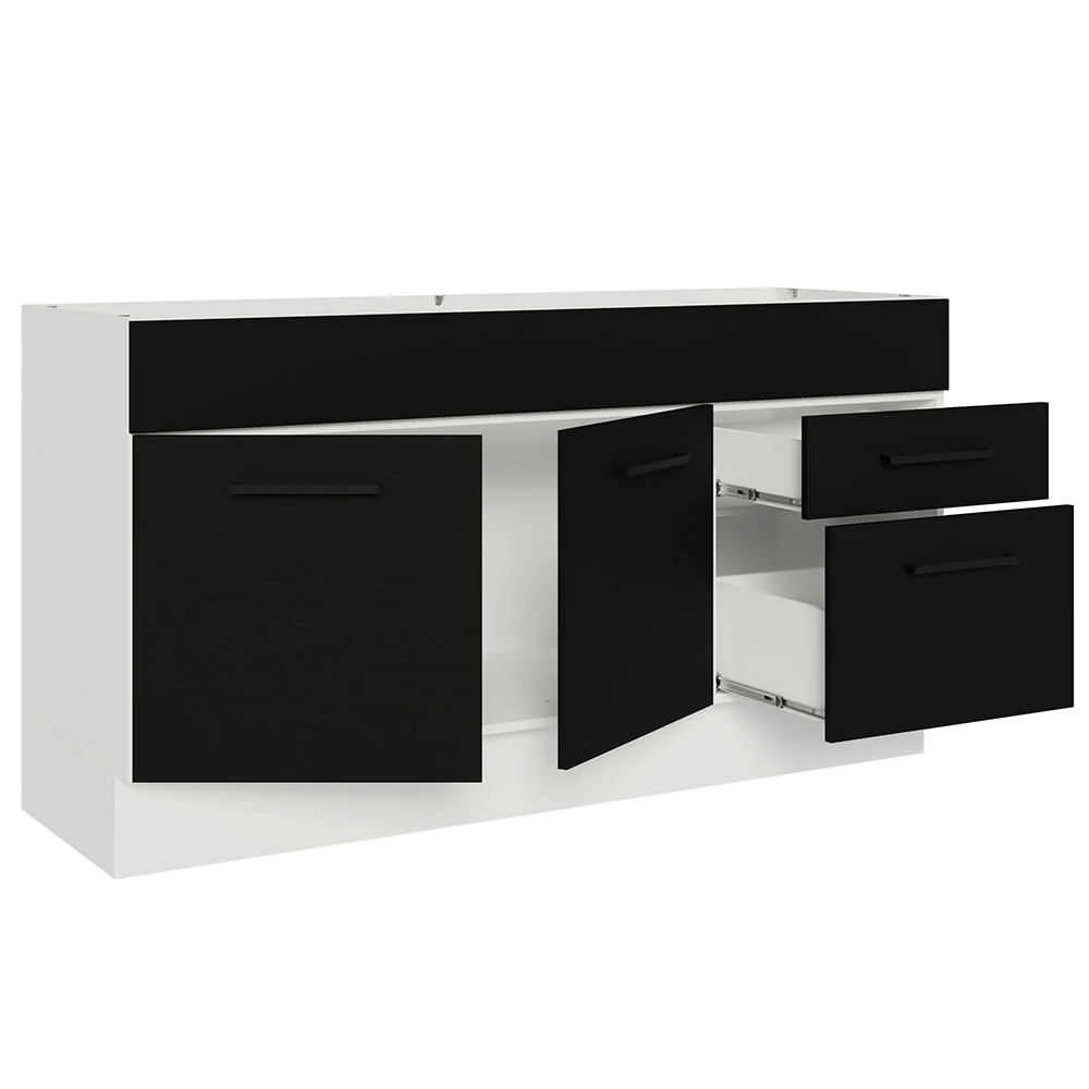 Balcão Gabinete de Pia Madesa Agata 150 cm 2 Portas e 2 Gavetas (Sem Tampo e Pia) Branco/Preto - Image 4